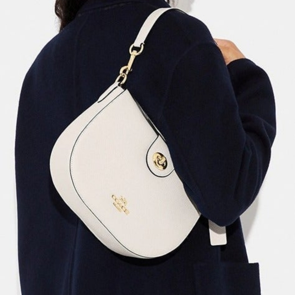 Coach CH196 Ella Hobo Leather Shoulder Crossbody Gold/Chalk - Picture 11 of 12